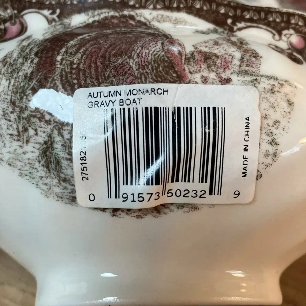 Johnson Brothers Autumn monarch Turkey Gravy Boat Sauce bowl w/plate NWT Sticker